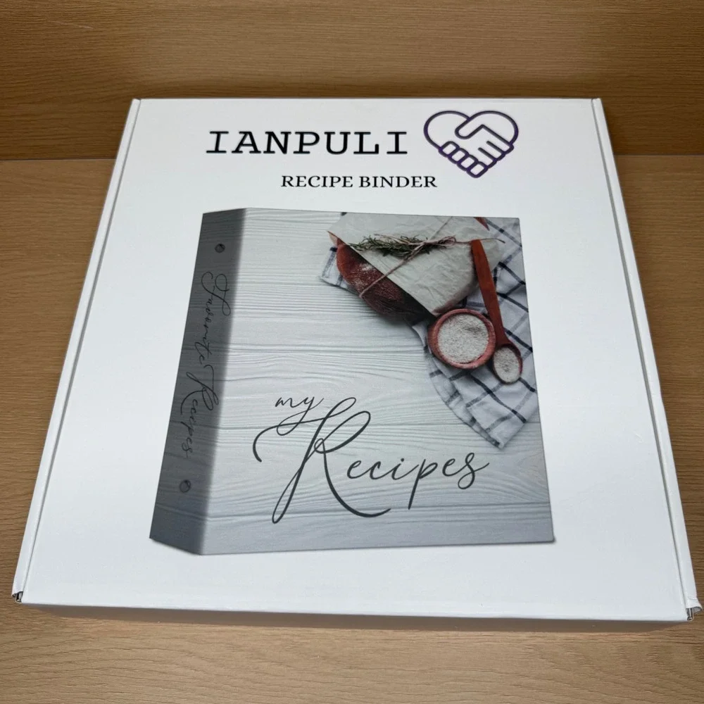 IANPULI Recipe Binder Kit White Wood Grain‎ 3 Ring Organizer Cards Sleeves NEW